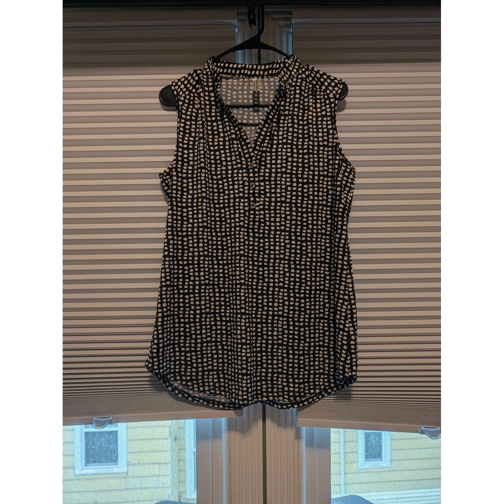 PerSeption Concept Women Sleeveless Blouse Black White Grid Print Top Large